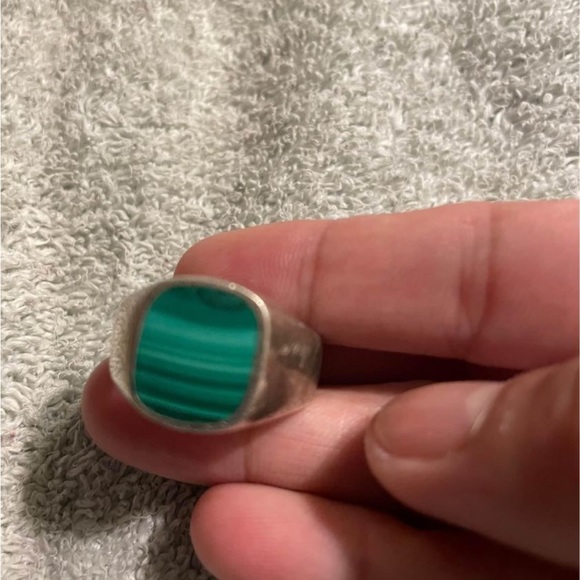 Sterling silver with malachite ring size 10/11 - Picture 2 of 3